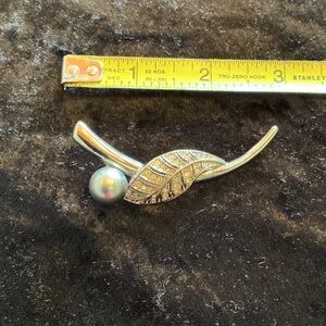 Silver Leaf Brooch with Black Pearl Accent